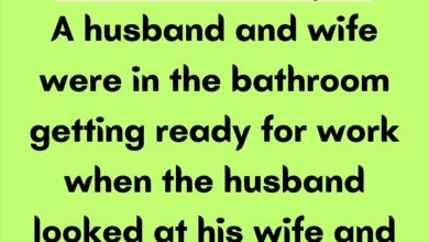 A husband and wife were in the bathroom