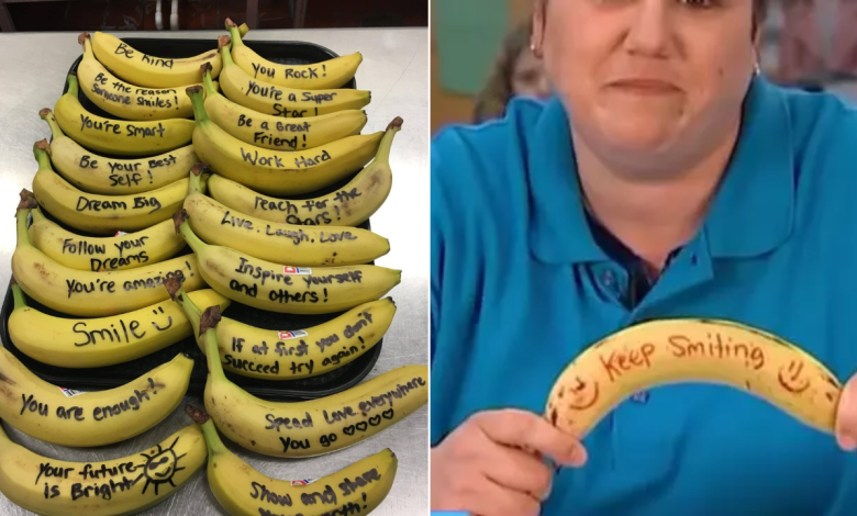 School cafeteria worker writes motivational messages on bananas