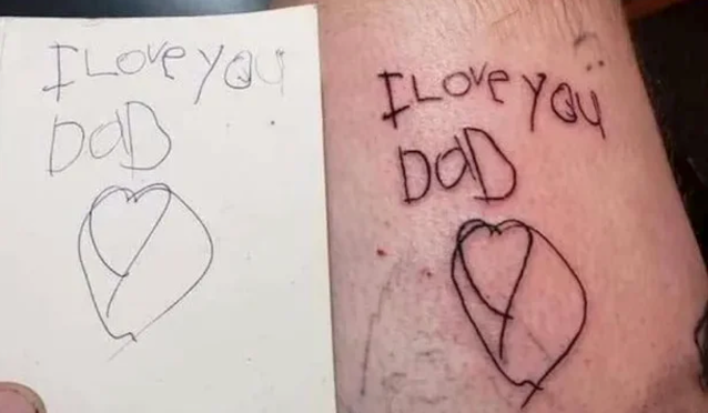 Dad whose little daughter died of cancer tattoos her last note on his body2a